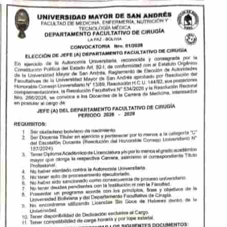 Convocatoria del Departamento Facultativo de Salud Materno Infantil
