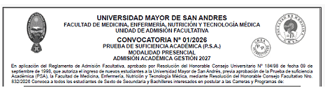 CONVOCATORIA N° 01/2026 - PRUEBA DE SUFICIENCIA ACADÉMICA (P.S.A.)