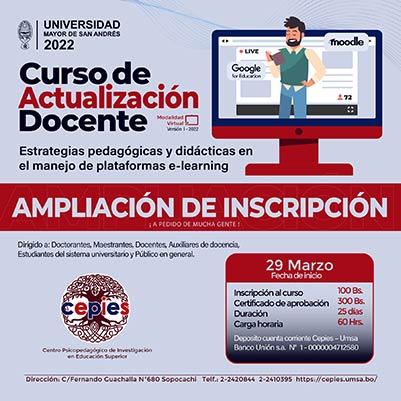 CURSO DE ACTUALIZACIÓN DOCENTE GESTIÓN 2022 Estrategias pedagógicas y didácticas en el manejo de plataformas e-learning