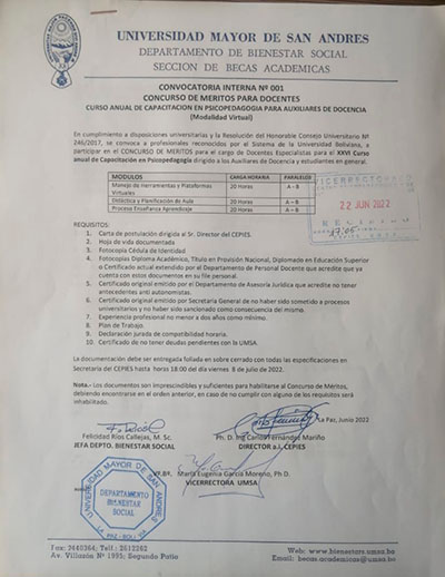 Convocatoria curso anual de capacitacion en psicopedagogia para auxiliares de docencia