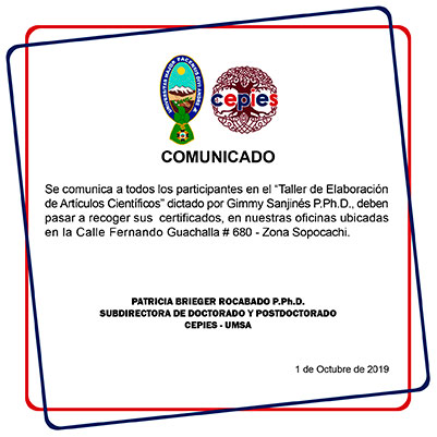 COMUNICADO - “Taller de Elaboración de Artículos Científicos”