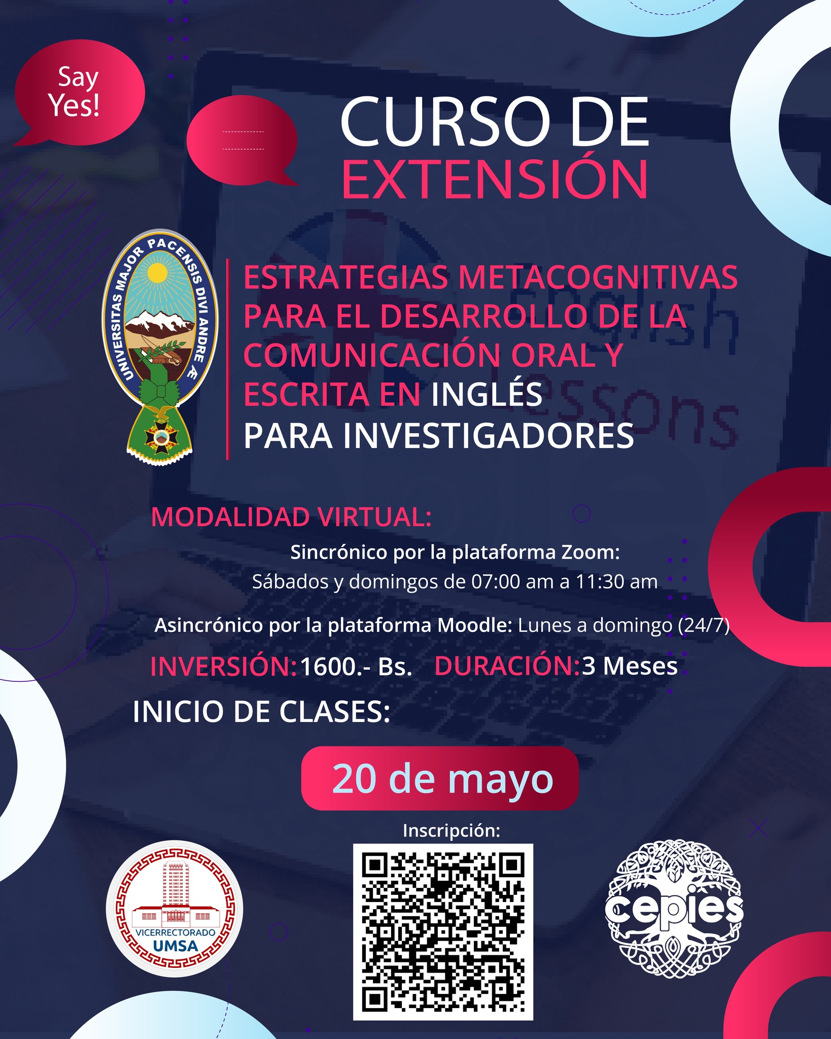 CURSO DE EXTENSIÓN EN ESTRATEGIAS METACOGNITIVAS PARA EL DESARROLLO DE LA COMUNICACIÓN ORAL Y ESCRITA EN INGLÉS PARA INVESTIGADORES
